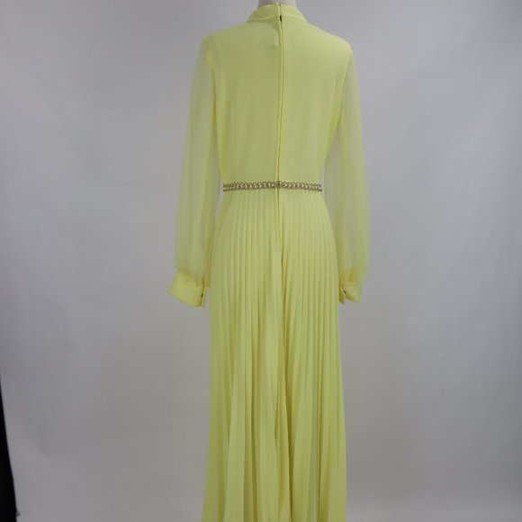 Vtg 1970's Yellow Formal Long Party Dress Gown Cocktail Hippie Prairie Boho S - Picture 10 of 12